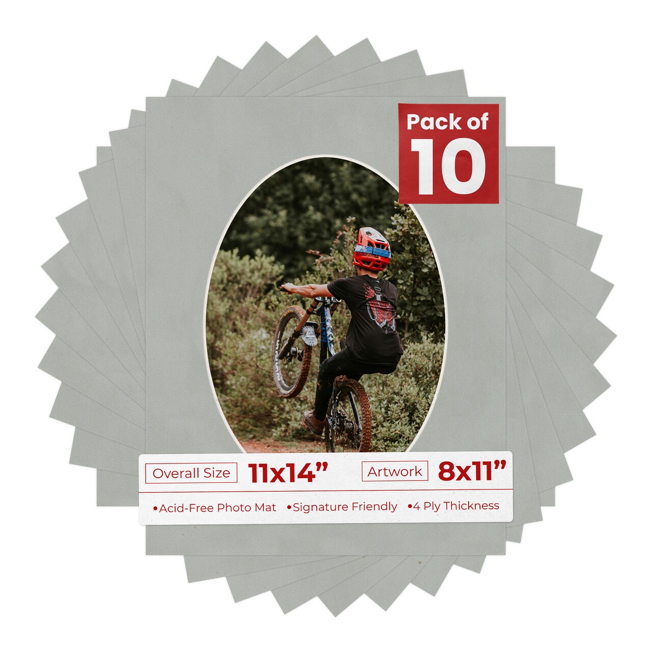 Light Grey Suede Mat Board for 11x14 Frames - Oval Opening for 8x11 Photos